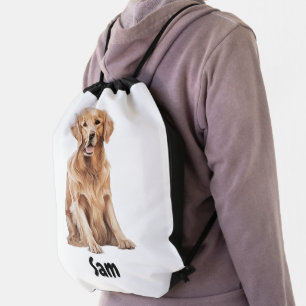 Pet Watercolor Image Personalized Name Golden Drawstring Bag