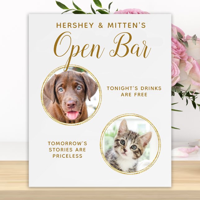 Pet Wedding Dog Open Bar Photo Elegant Gold Drinks Foam Board (Creator Uploaded)