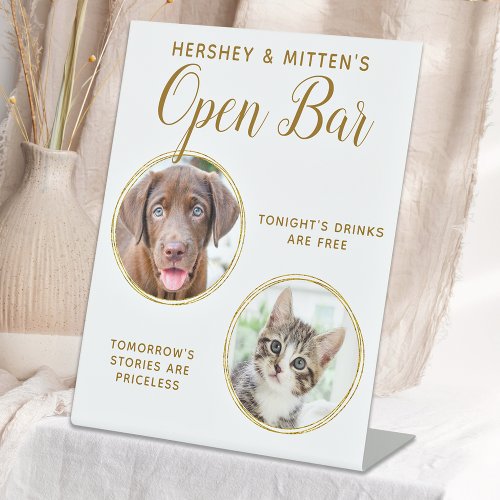 Pet Wedding Dog Open Bar Photo Elegant Gold Drinks Pedestal Sign