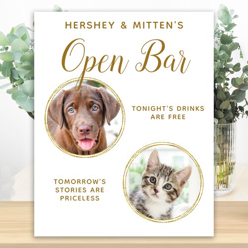 Pet Wedding Dog Open Bar Photo Elegant Gold Drinks Poster