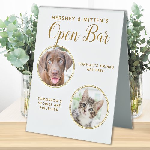 Pet Wedding Dog Open Bar Photo Elegant Gold Drinks Table Tent Sign