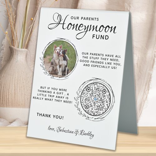 Pet Wedding Dog Photo Cash Honeymoon Fund QR Code Table Tent Sign