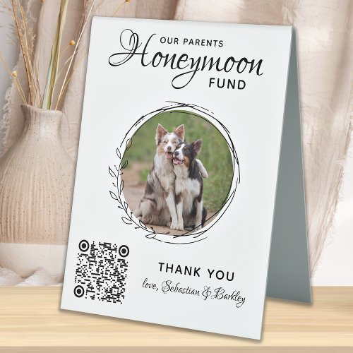 Pet Wedding Dog Photo Honeymoon Fund QR Code  Table Tent Sign