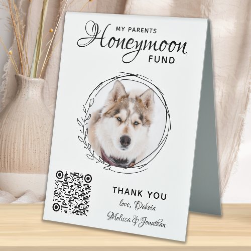 Pet Wedding Dog Photo Money QR Code Honeymoon Fund Table Tent Sign