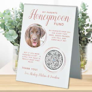 Pet Wedding Dog Photo Rose Gold Honeymoon Fund Table Tent