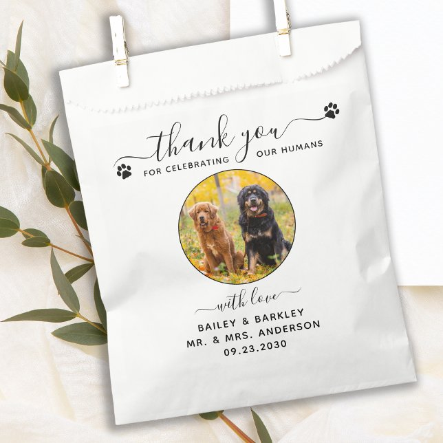 Pet Wedding Modern Elegant Script Photo Thank You Favor Bag (Creator Uploaded)
