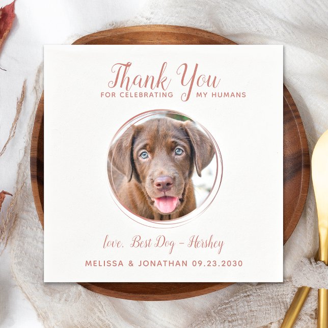 Pet Wedding Modern Rose Gold Dog Photo Thank You Napkins (Creator Uploaded)