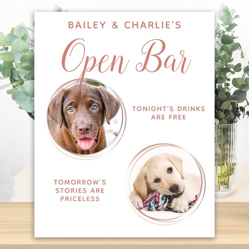 Pet Wedding Open Bar Dog 2 Photo Rose Gold Drinks Foam Board