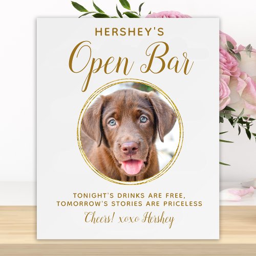 Pet Wedding Open Bar Dog Photo Elegant Gold Drinks Foam Board