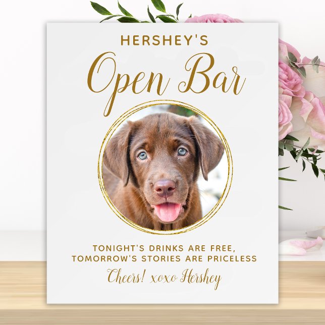 Pet Wedding Open Bar Dog Photo Elegant Gold Drinks Foam Board (Creator Uploaded)