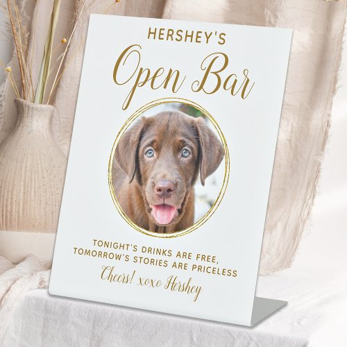 Pet Wedding Open Bar Dog Photo Elegant Gold Drinks Pedestal Sign