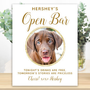 Pet Wedding Open Bar Dog Photo Elegant Gold Drinks Poster