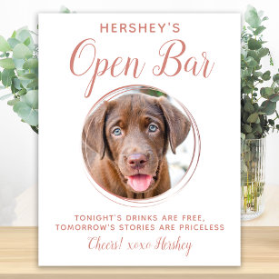 Pet Wedding Open Bar Dog Photo Rose Gold Drinks Poster