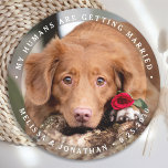 Pet Wedding Personalized Dog Photo Engagement Round Paper Coaster<br><div class="desc">Celebrate your engagement and give unique dog wedding save the dates with these custom photo, and personalized 'My Humans Are Getting Married" wedding save the date coaster. Customize with your favorite photos, names and date. This custom photo wedding coaster is perfect for engagement party favors, and an alternative to dog...</div>