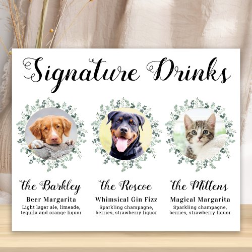 Pet Wedding Signature Drinks Personalized 3 Photo Poster