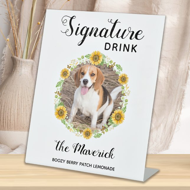 Pet Wedding Signature Drinks Sunflower Photo Pedestal Sign (Creator Uploaded)