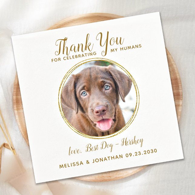 Pet Wedding Thank You Custom Photo Elegant Gold Napkins (Creator Uploaded)