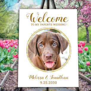 Pet Wedding Welcome Chic Gold Custom Dog Photo Foam Board