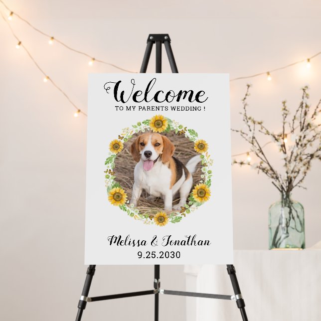 Pet Wedding Welcome Sunflower Custom Dog Photo Foam Board (In Situ (Stand))