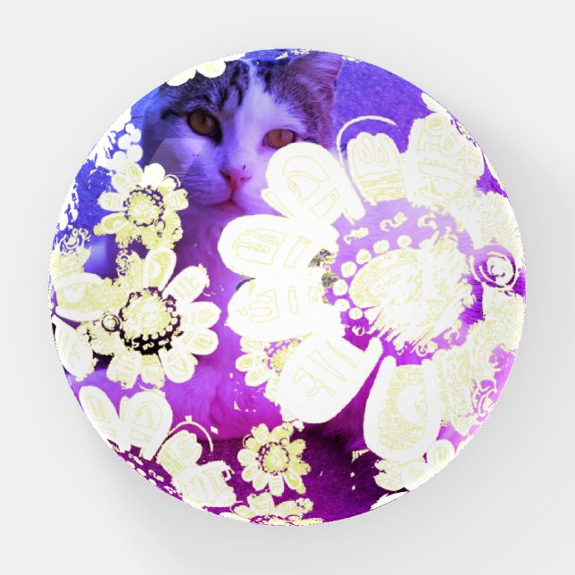 Pet with Flower Frame Glass Dome Paperweight (Front)