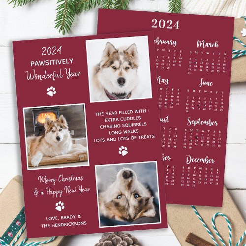 Pet Year in Review Custom Dog Photo 2024 Calendar  Holiday Card