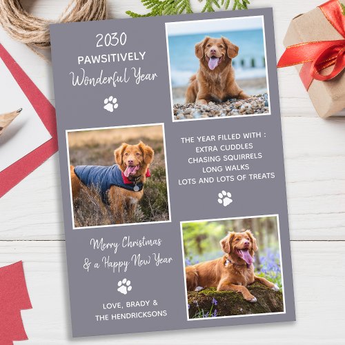Pet Year in Review Cute Modern 3 Dog Photo Collage Holiday Card