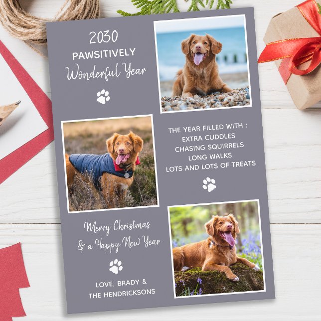 Pet Year in Review Cute Modern 3 Dog Photo Collage Holiday Card (Creator Uploaded)