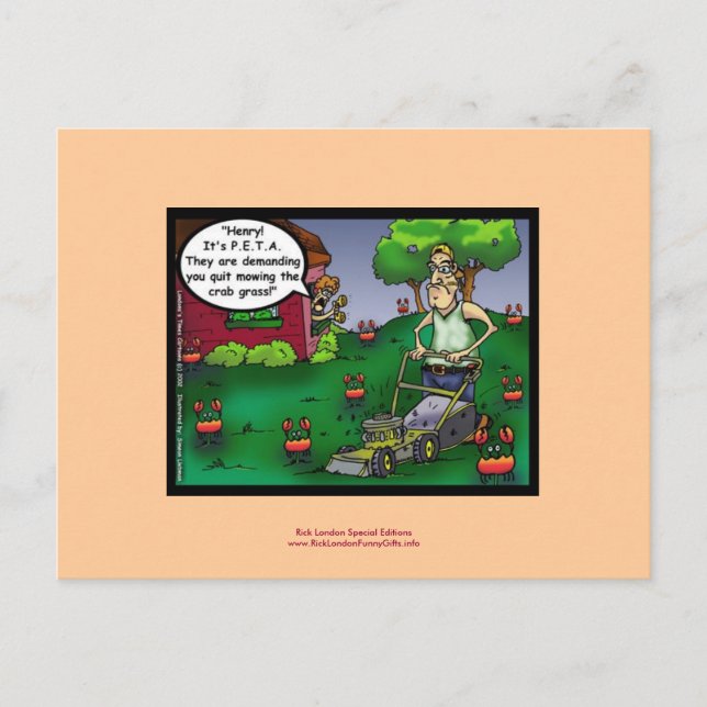 PETA & The Crabgrass Cartoon Funny Postcard (Front)