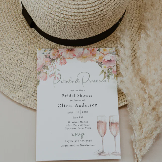 Petal and Prosecco Bridal Shower Invitation | Zazzle