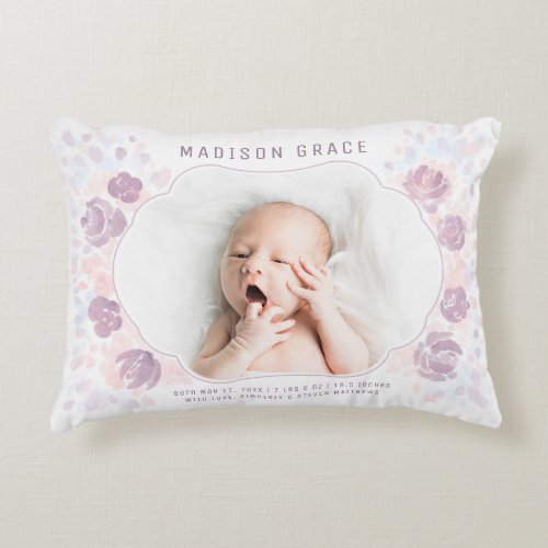 Petal Baby Girl Birth Announcement Custom Photo Accent Pillow