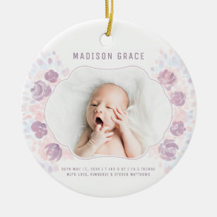 Petal Baby Girl Birth Announcement Custom Photo Ceramic Ornament