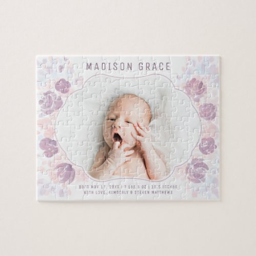 Petal Baby Girl Birth Announcement Custom Photo Jigsaw Puzzle