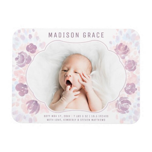 Petal Baby Girl Birth Announcement Custom Photo Magnet