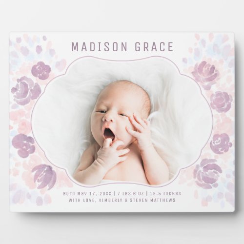 Petal Baby Girl Birth Announcement Custom Photo Plaque