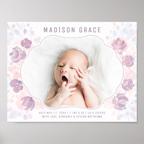 Petal Baby Girl Birth Announcement Custom Photo Poster