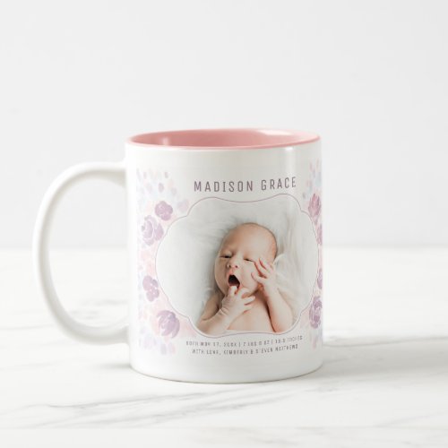 Petal Baby Girl Birth Announcement Custom Photo Two_Tone Coffee Mug