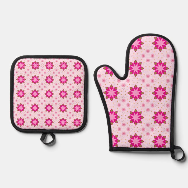 Petal Blossom Confetti pattern Oven Mitt & Pot Holder Set (Front)