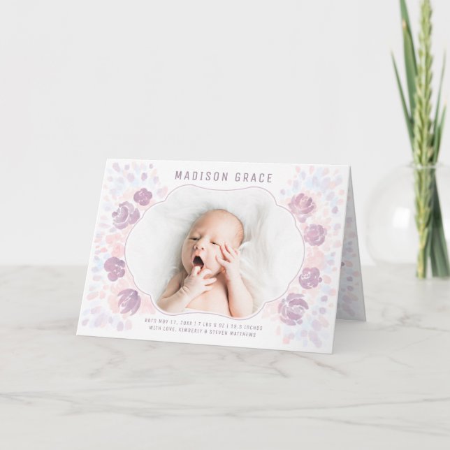 Petal Girl Birth Announcement Custom Photo Card (Front)