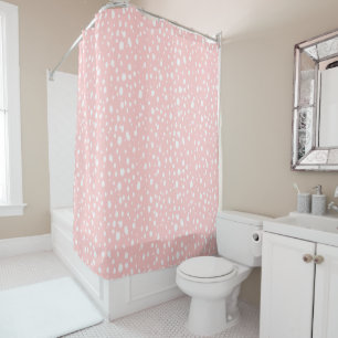 Petal Pink and White Abstract Dots Shower Curtain