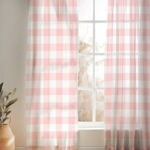 Petal Pink and White Buffalo Check Sheer Curtains