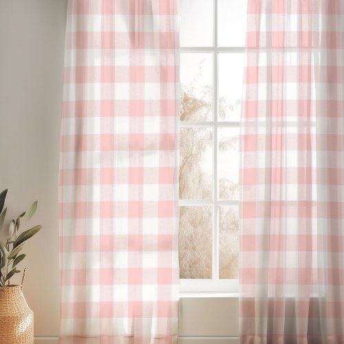 Petal Pink and White Buffalo Check Sheer Curtains