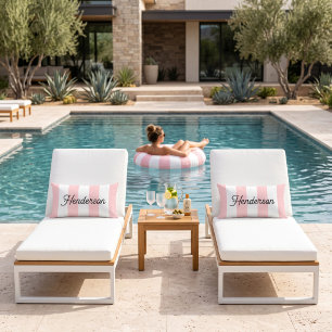 Petal Pink and White Cabana Stripes Monogrammed Lumbar Pillow