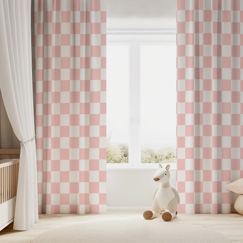 Petal Pink and White Checkerboard Blackout Curtains