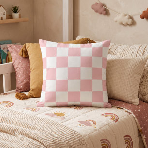 Petal Pink and White Checkerboard Throw Pillow
