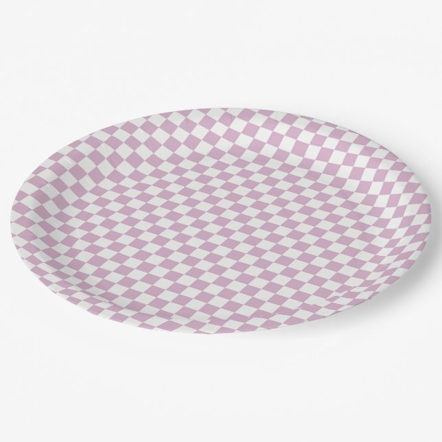 Petal Pink and White Checkered Paper Plates (Angled)