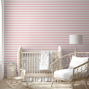 Petal Pink and White Classic Horizontal Stripes Wallpaper