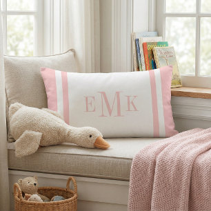 Petal Pink and White Classic Monogram Lumbar Pillow