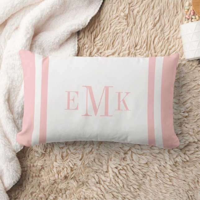 Petal Pink and White Classic Monogram Lumbar Pillow (Blanket)