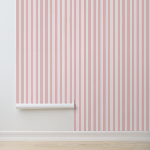 Petal Pink and White Classic Vertical Stripes Wallpaper