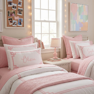 Petal Pink and White Custom Name Monogram Lumbar Pillow